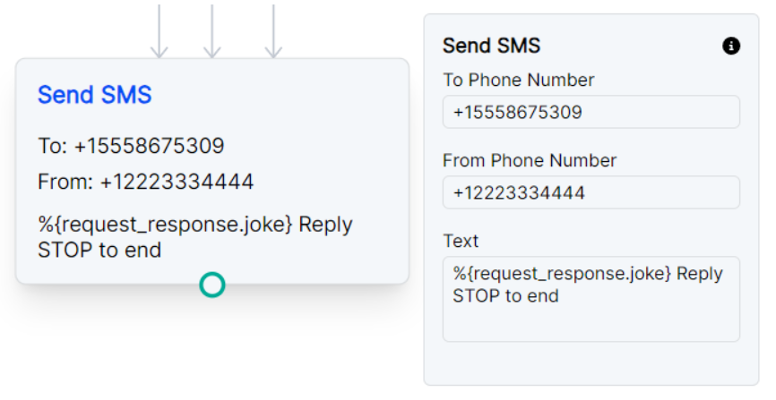 Sending an SMS with a variable in Call Flow Builder.